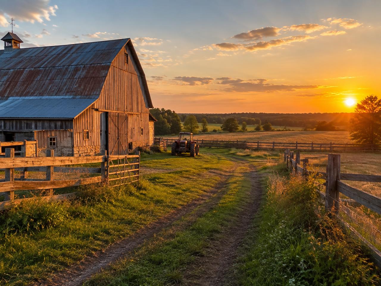 A working Norfolk County homestead at sunset